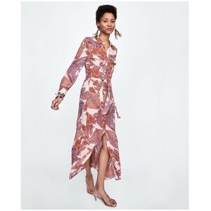 Zara Paisley Belted Button Down Maxi Shirt Dress Sz M